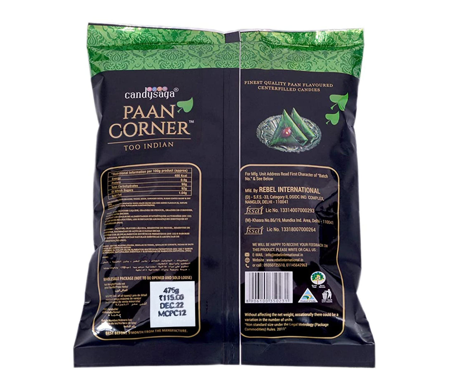 4x CandySaga Paan Corner Paan Flavoured Candy (Packet) (Pack Of 4) - 1860 Gram