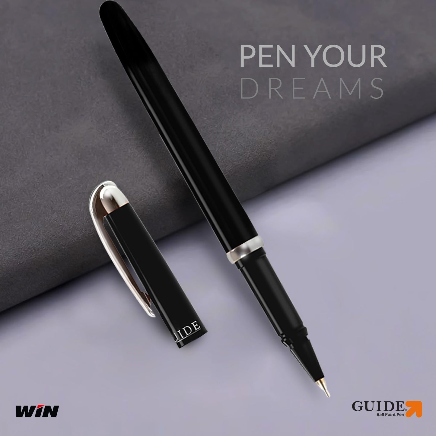 Win Guide Ball Pens | 50 Black Ink Pens | Premium Stylish Pens Set | 0.6 mm Sharp Tip | Lightweight Multicoloured Body available in 6 Colours |School and Office or Corporate Gifting | Pens for Writing