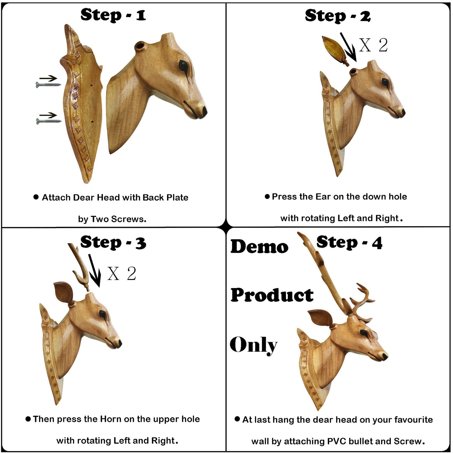 BK ART & CRAFTS Handicraft Wooden Deer Head with handicrafts Home Decor Showpiece Wall Decoration for Living Room, Bedroom and Office, Pack of 1