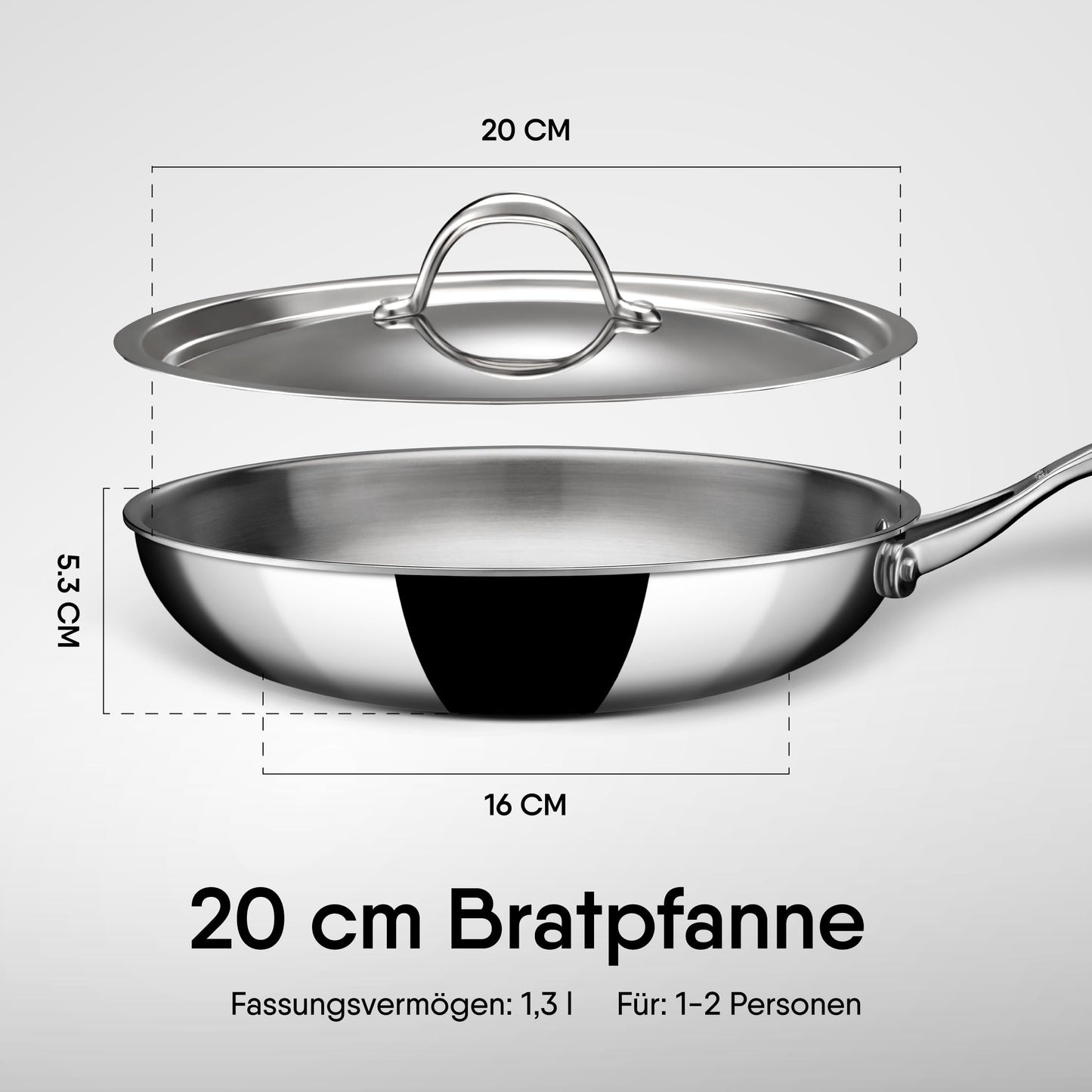 Stahl Artisan Triply Stainless Steel Fry Pan with Lid, Induction & Gas Stove Compatible Frying Pan, Omelette Pan, Egg Pan, 1.1 L, 20 cm