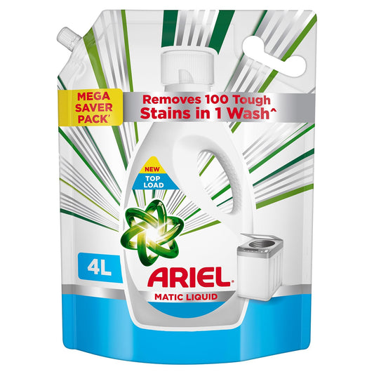 Ariel Top Load Liquid Detergent, 3 Ltr + 1 Ltr free, Removes Tough Stains, Specially designed for Top Load Washing Machine