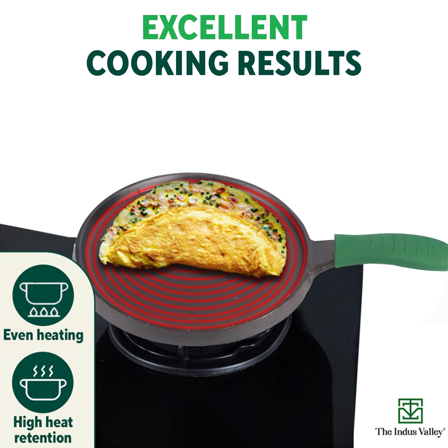 The Indus Valley Pre-Seasoned Cast Iron Tawa for Dosa/Chapathi with Silicone Grip | 25.5cm/10 inch, 2.1kg | Induction Friendly | Naturally Nonstick, 100% Pure & Toxin-Free, No Chemical Coating