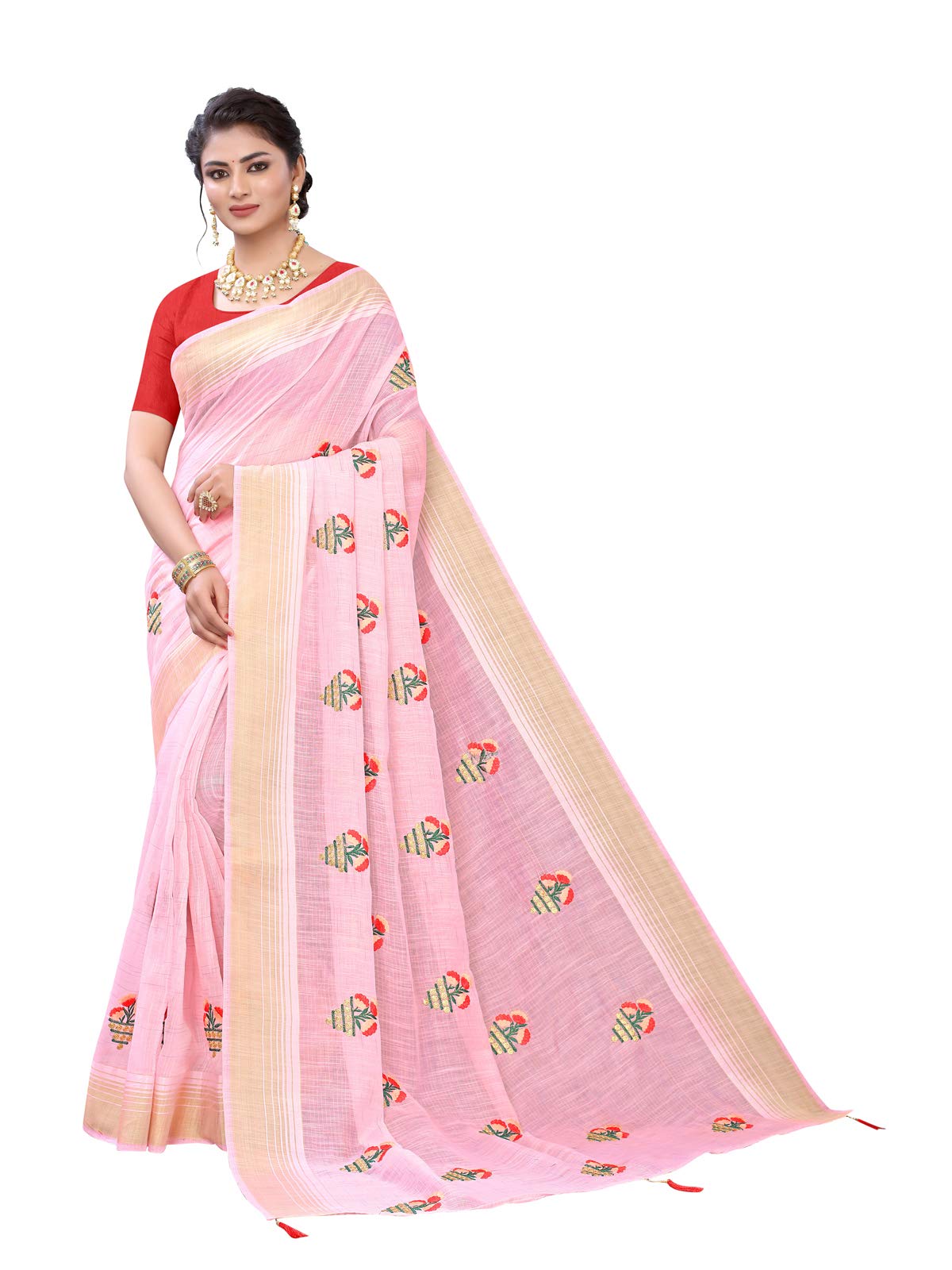 Satrani Women'S Poly Cotton Dyed Saree With Blouse Piece (1823ST146,Light Pink), Free Size