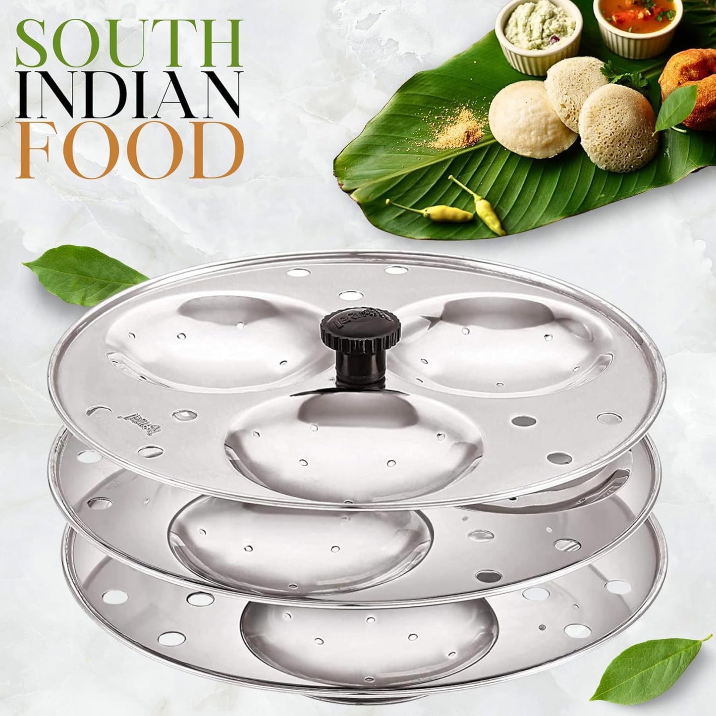 Blluex Stainless Steel Heavy Quality Idli Stand For 5 Liter above Cooker Idli Maker Makes 9 Medium Size Idlis At Once With Stand Kitchen Tool 3 Plates - Silver