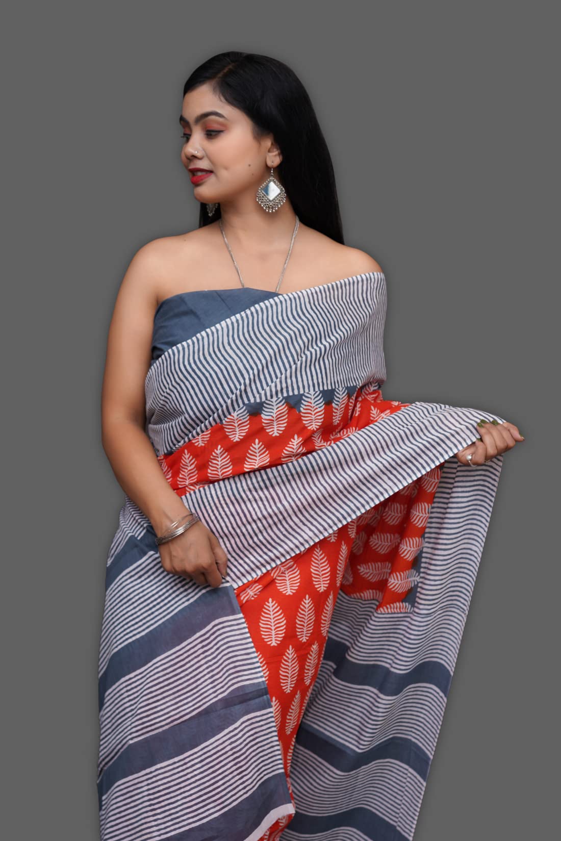 ANMOL FABRICS Women's Cotton Malmal Saree | Women Stylish Sadis | Printed Runing Blouse Piece | Sari Length 5.5 meter | Blouse Piece 1 m | Unstitched Blouse Material Free_Size_SAREE-MULTI_71