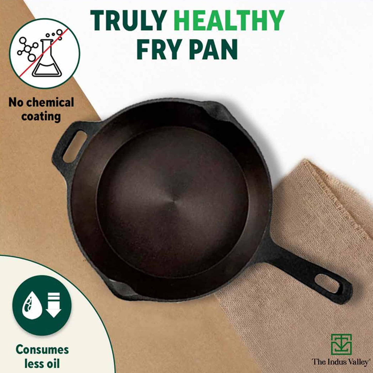 The Indus Valley Super Smooth Cast Iron Fry Pan/Skillet With Long Handle|Medium,25.4Cm/10Inch,1.7Ltr,2.4Kg|Induction Friendly|Nonstick Pre-Seasoned,100% Pure & Toxin Free,No Chemical Coating,Black