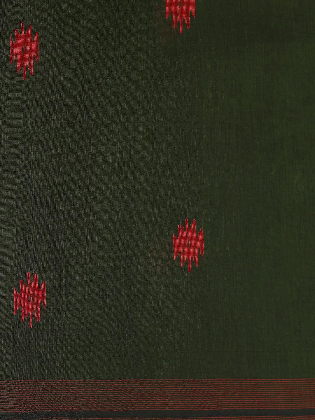 THE WEAVE TRAVELLER Handloom Green Cotton Jamdani Saree With Attached Unstitiched Blouse