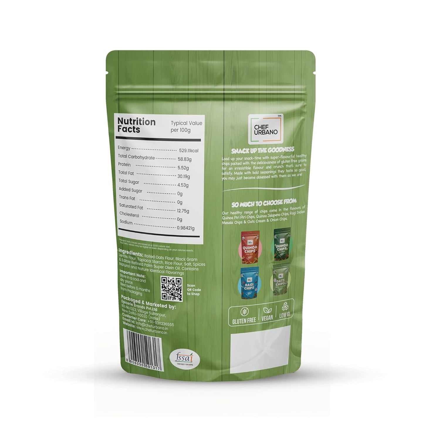 15x  Chef Urbano Oats Chips Cream & Onion - 85g each - Pack of 15