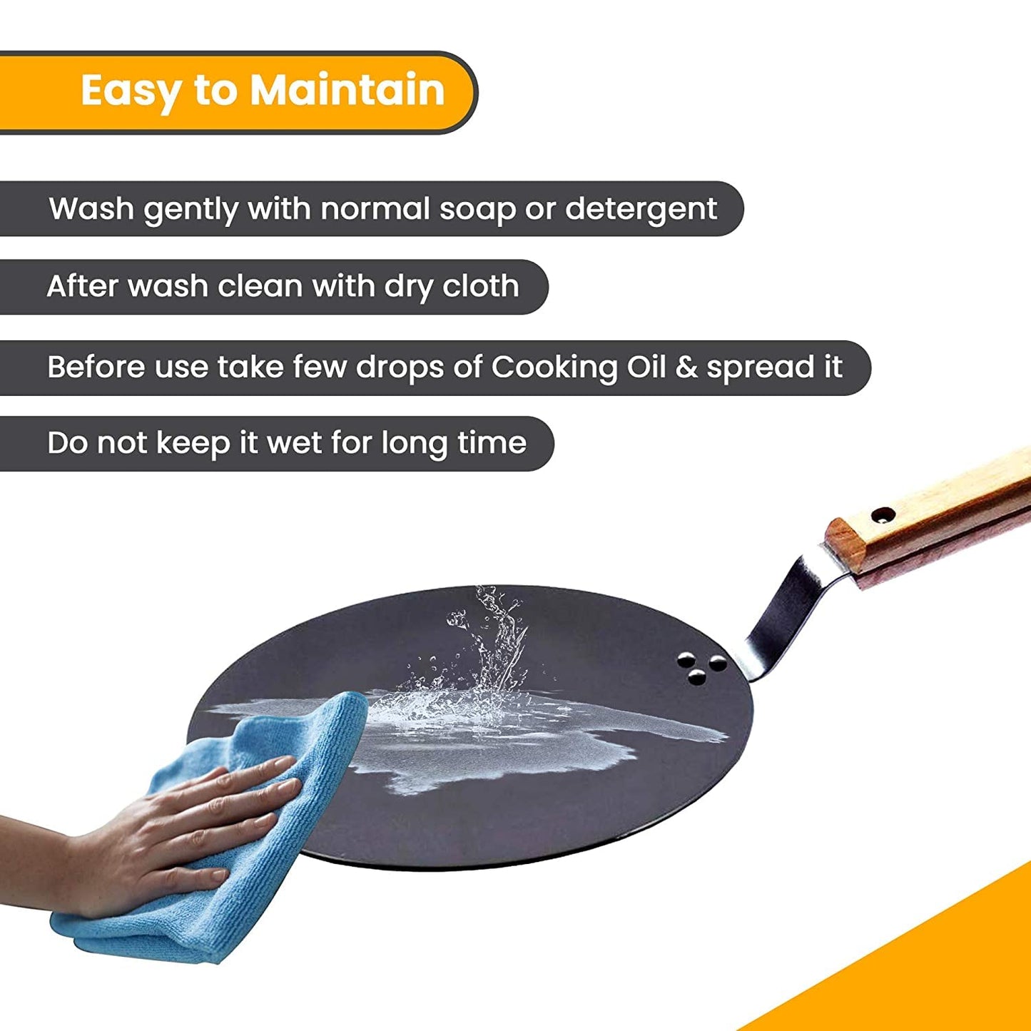 XL Kitchen Iron Concave Tawa 25 cm with Wooden Handle, Roti Tawa, Dosa Tawa