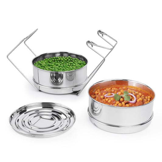 The Indus Valley Stainless Steel Separator Set for 3ltr Pressure Cooker | 5.5 inch, 1.9 ltr, 2-Tier | 100% Toxin Free, No Chemical coating