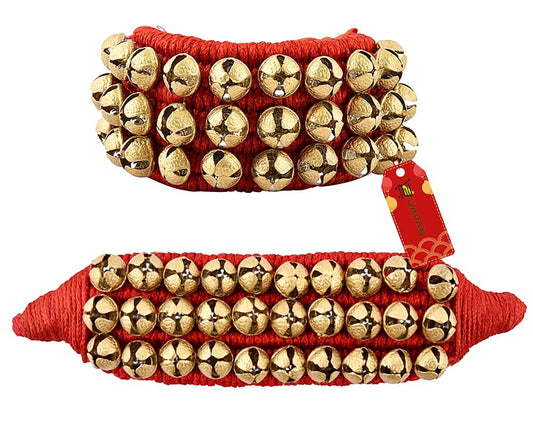 UAPAN Brass Big Ghungroo Bells (3 Line Pad, Red, Pair)