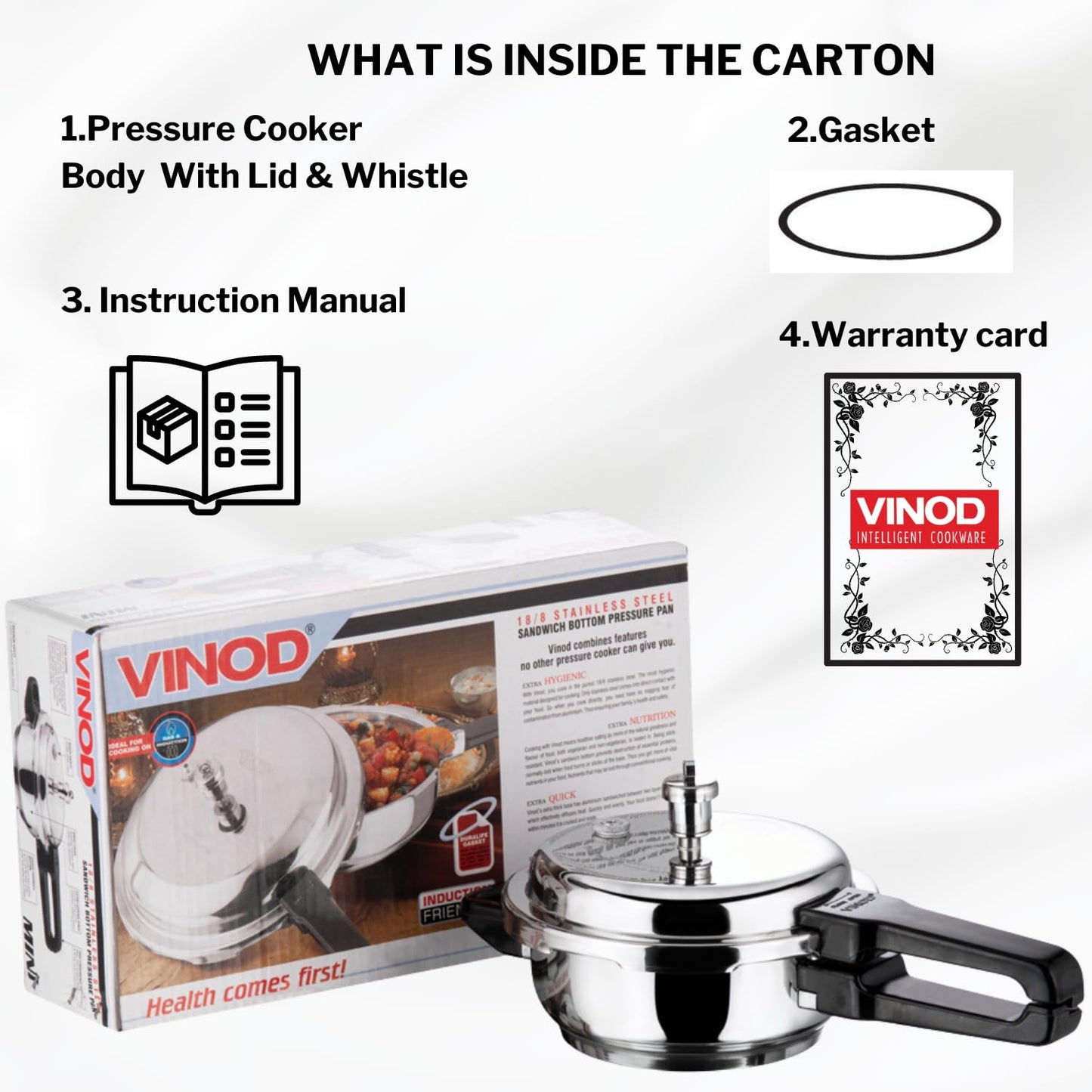 Vinod Stainless Steel Pressure Cooker 2 Litres | Also use as Deep Fry pan | Sandwich Bottom | Induction and Gas Stove Friendly | 2 Years Warranty | ISI and CE certified | Silver