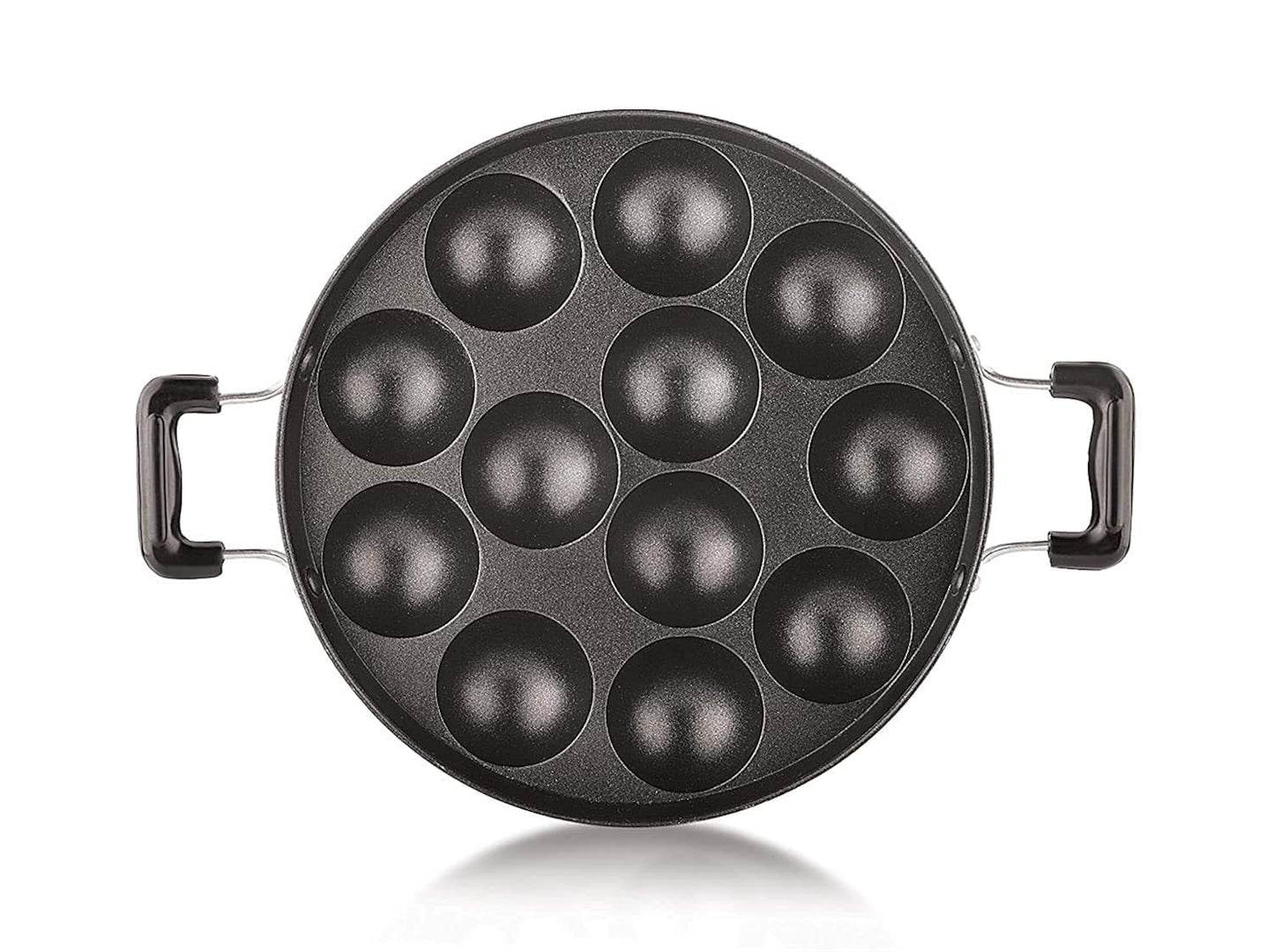 Tosaa Non-Stick 12 Cavity Appam Patra Side Handle with lid, Color May Vary