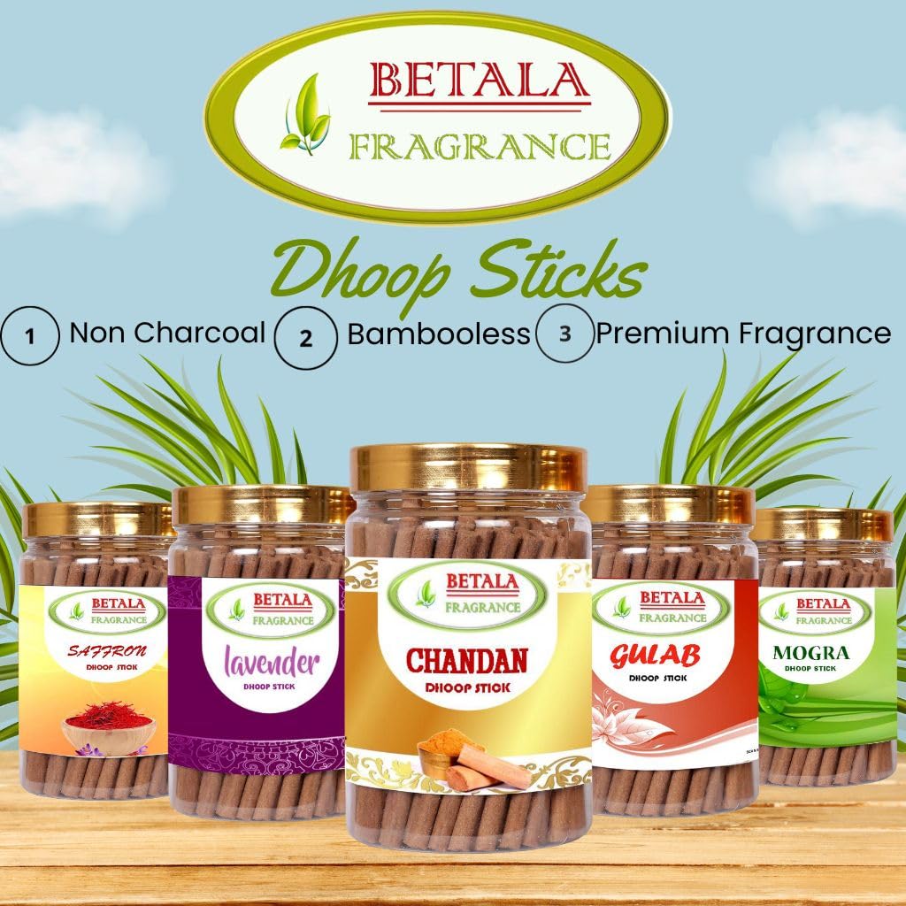 Betala Fragrance Loban Flavour Dhoop Sticks for Pooja, Pack of 200 Gm Dhup Batti with Holder, Agarbatti, Incense Stick, Sandal, Cones, Cup, Sambrani (200 Gm, LOBAN)