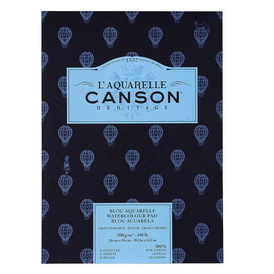 Canson Héritage Cotton 300 GSM Rough Grain 26 x 36 cm Paper Pad(White, 12 Sheets)