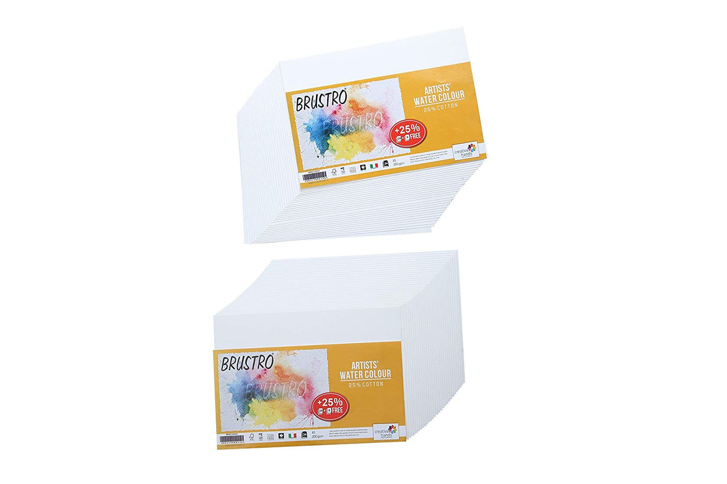Brustro Artists' Watercolour Paper 200 GSM A5 - 25% cotton Cold Pressed 2 Packets (Each Packet Contains 24 + 6 Sheets Free)