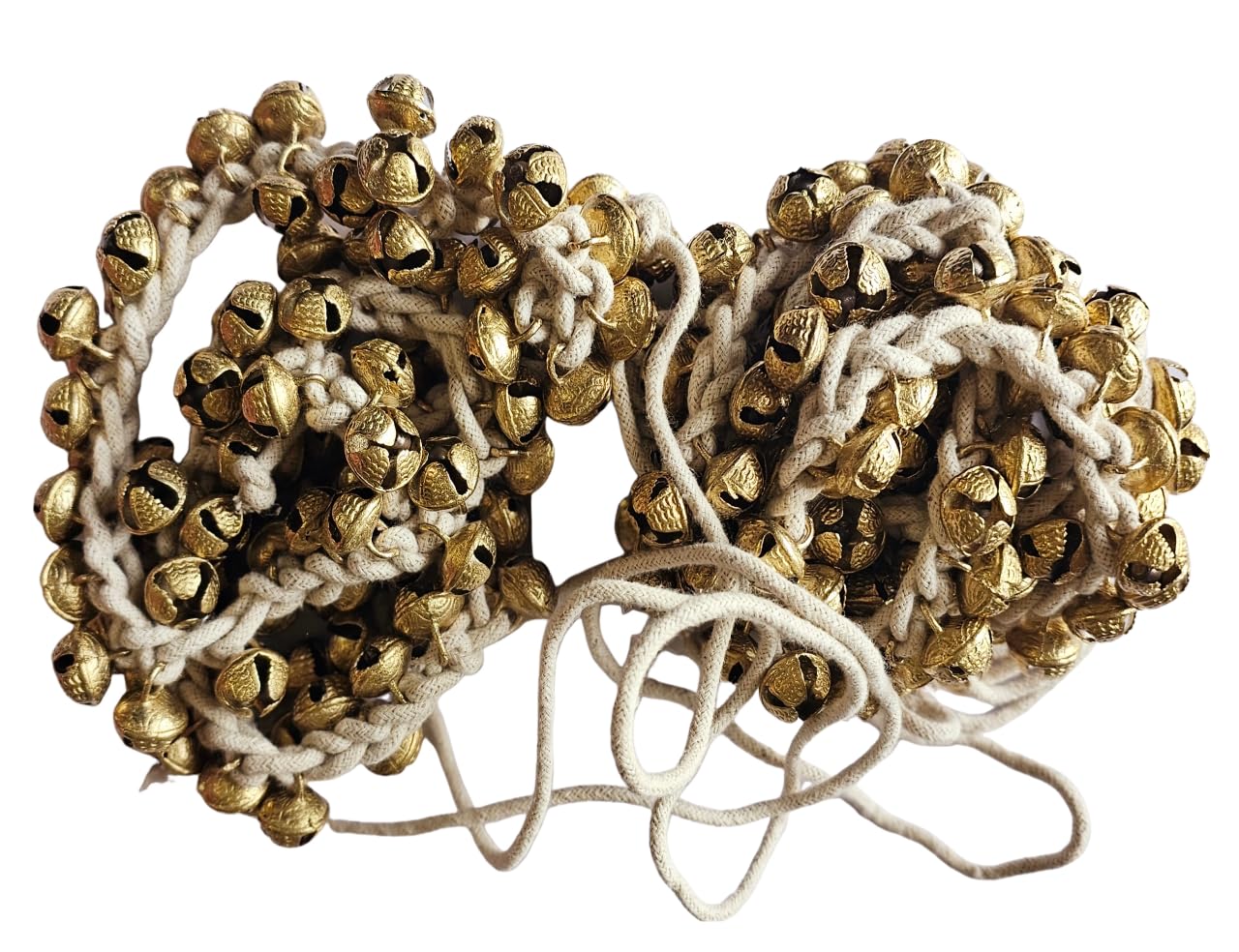 SKSM METALS ® KATHAK GHUNGROO WHITE COTTON STRING (2.5cm, Brass) (100+100 bells)