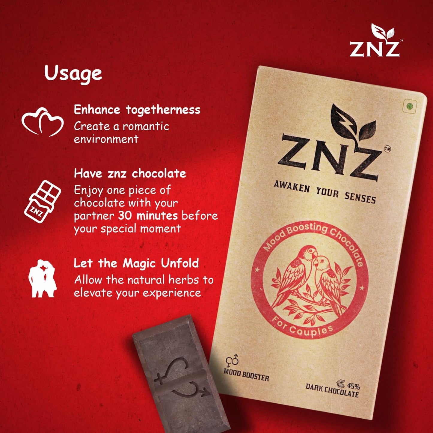 ZNZ Premium Dark Chocolate for Uplifting Mood & Wellness | Vegan & Gluten-Free Delight | Best Gift set for Men & Women | Ideal for Couples | Vegan and Guilt free Delight | (Pack of 2)