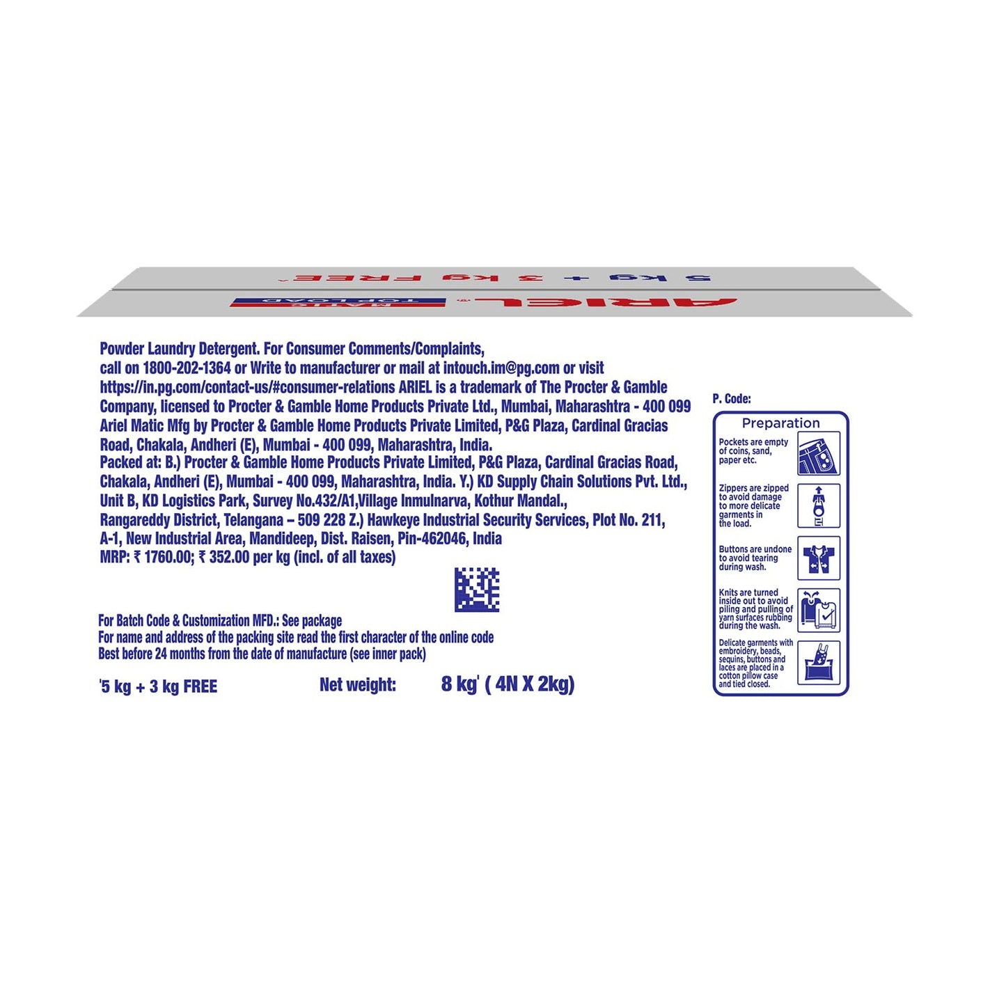 Ariel Matic Top Load Detergent Washing Powder - 5kg plus 3kg