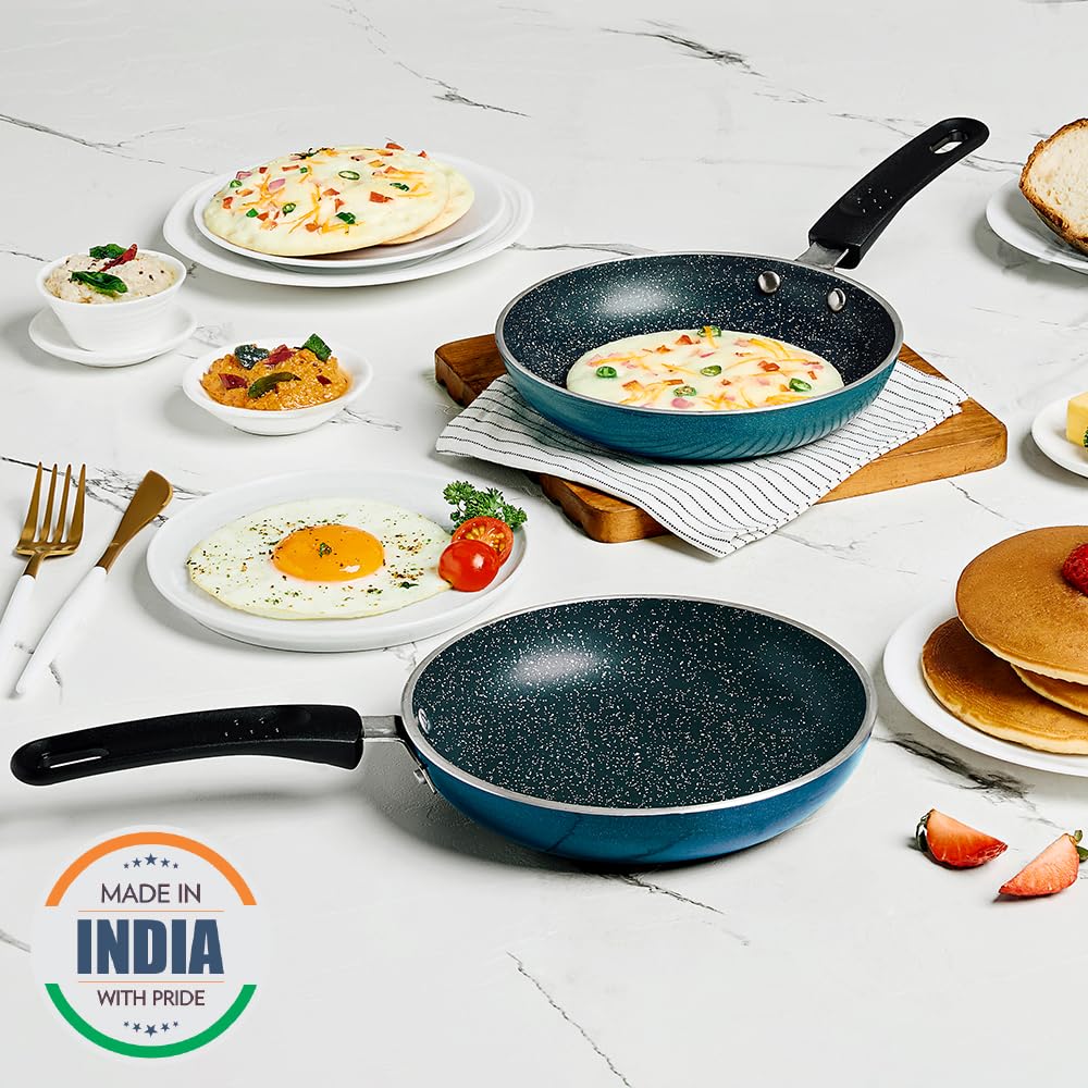 Borosil ProChef Non-Stick Mini Fry Pan 18 cm | Gas Stove Compatible, Thick Uniform Body for Even Heating | PFOA Free, Blue Exterior, Stir Frying Pan for Eggs, Cutlets, 1 Year Warranty