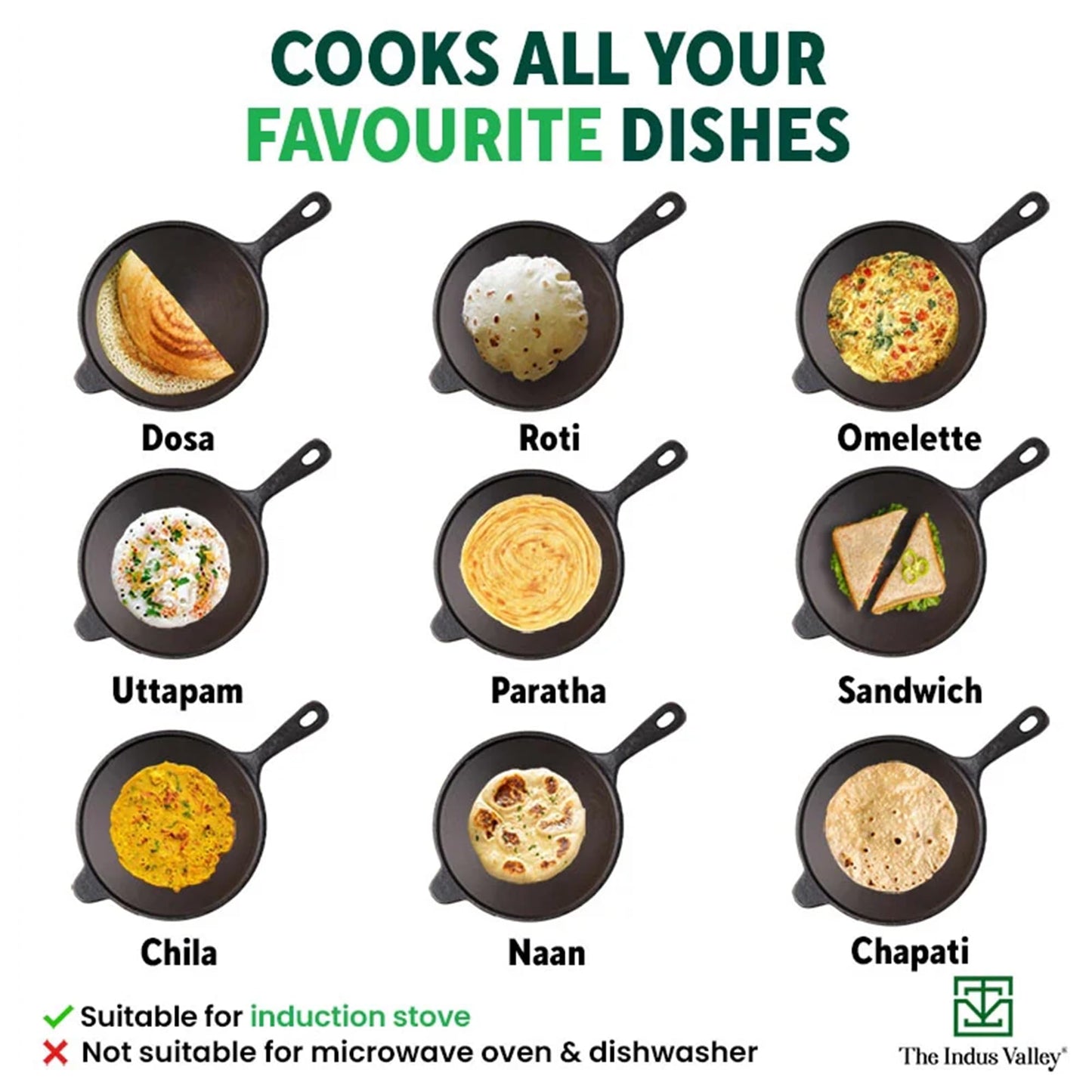 The Indus Valley Super Smooth Cast Iron Tawa for Dosa/Chapathi | 25.4cm/10 inch, 1.8kg | Induction Friendly | Naturally Nonstick, Pre-Seasoned Tawa, 100% Pure & Toxin-Free, No Chemical Coating