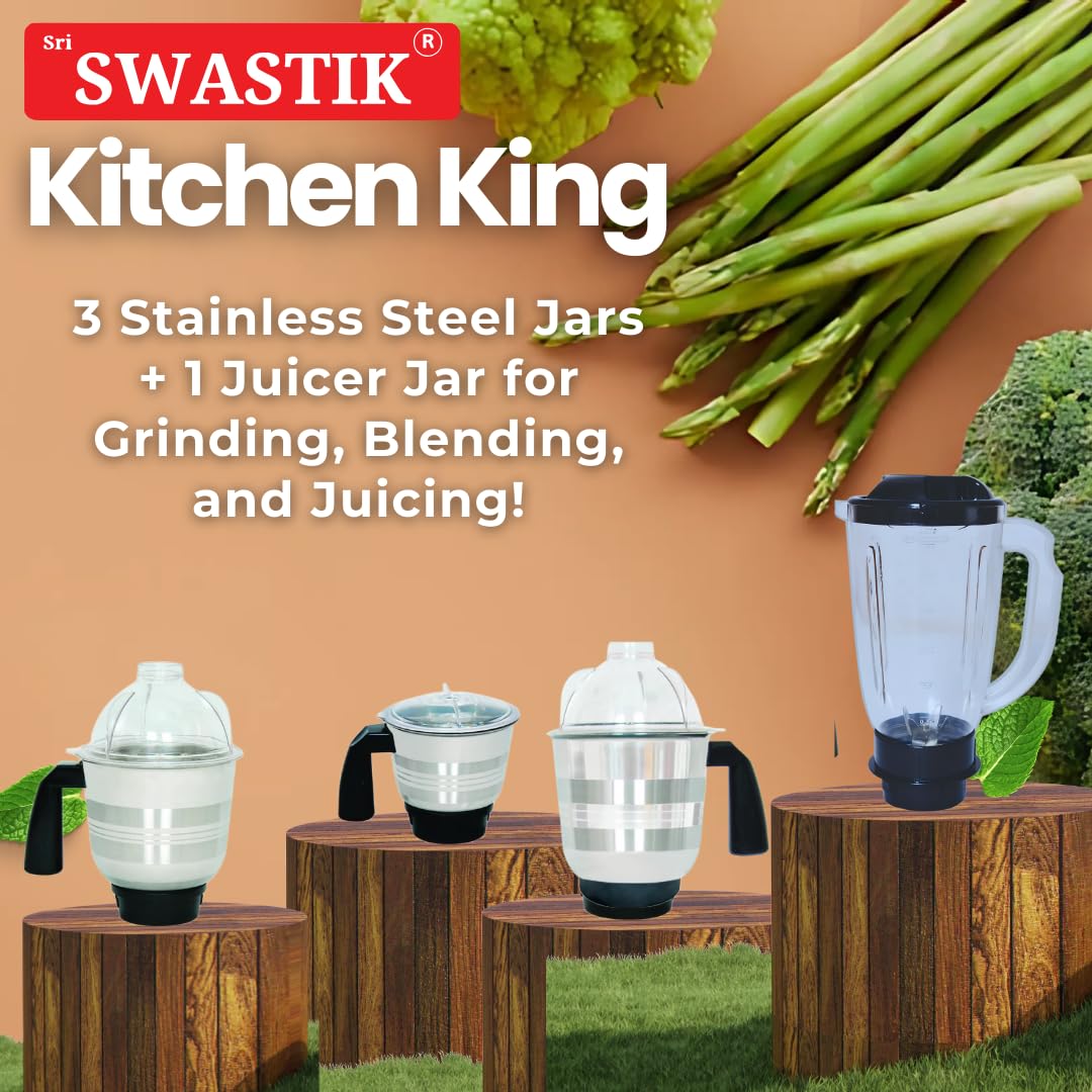 Sri Swastik Kitchen King 1200W Mixer Grinder with 4 Jars | Silent Operation |Heavy-Duty 1200W Copper Motor | Overload Protection