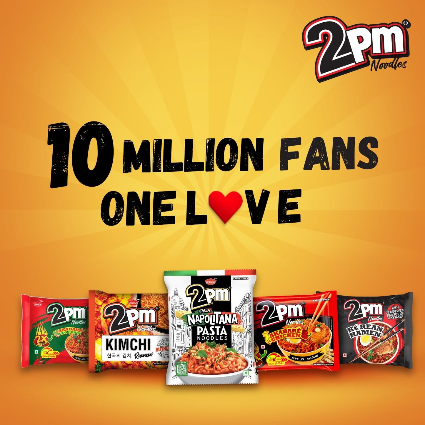 2PM - Korean Ramen Noodles - Including Dehydrated Vegetables & Seaweed - Instant 2X Spicy- Pack of 1,500 Gm