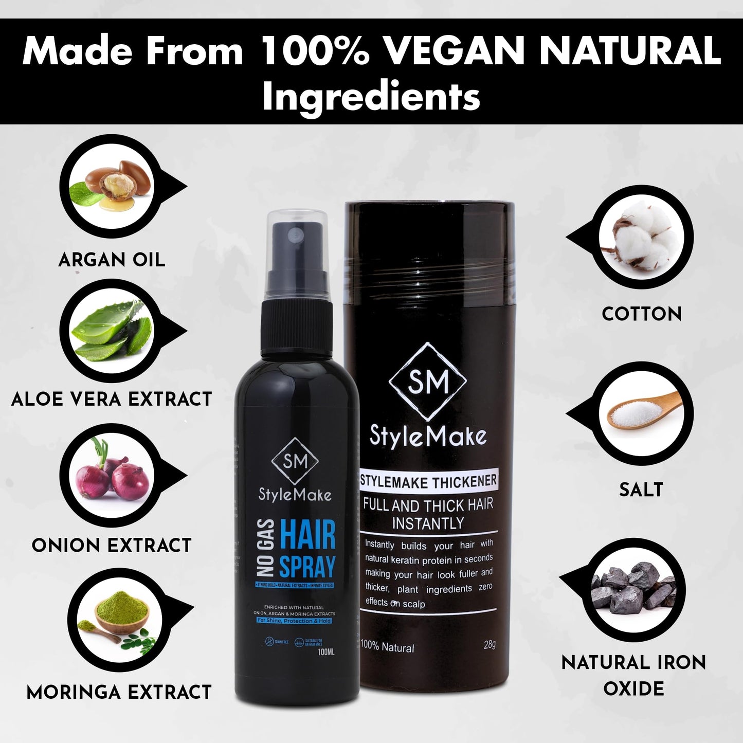 STYLEMAKE Thickener Hair Loss Concealer With Hair Spray - Hair Building Fibers - Hair Fibers For Thin & Fine Hair - Hair Thickening Fibers For Men & Women- Combo Pack (Black) -28 Grams