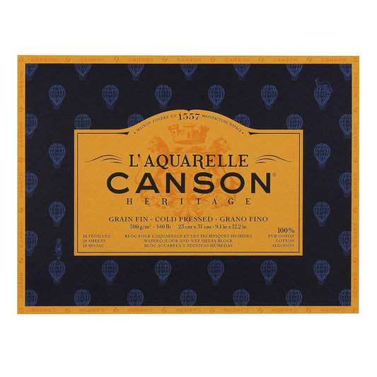 Canson Heritage Cotton 300 GSM Cold Pressed 23 x 31 cm Paper Block(White, 20 Sheets)