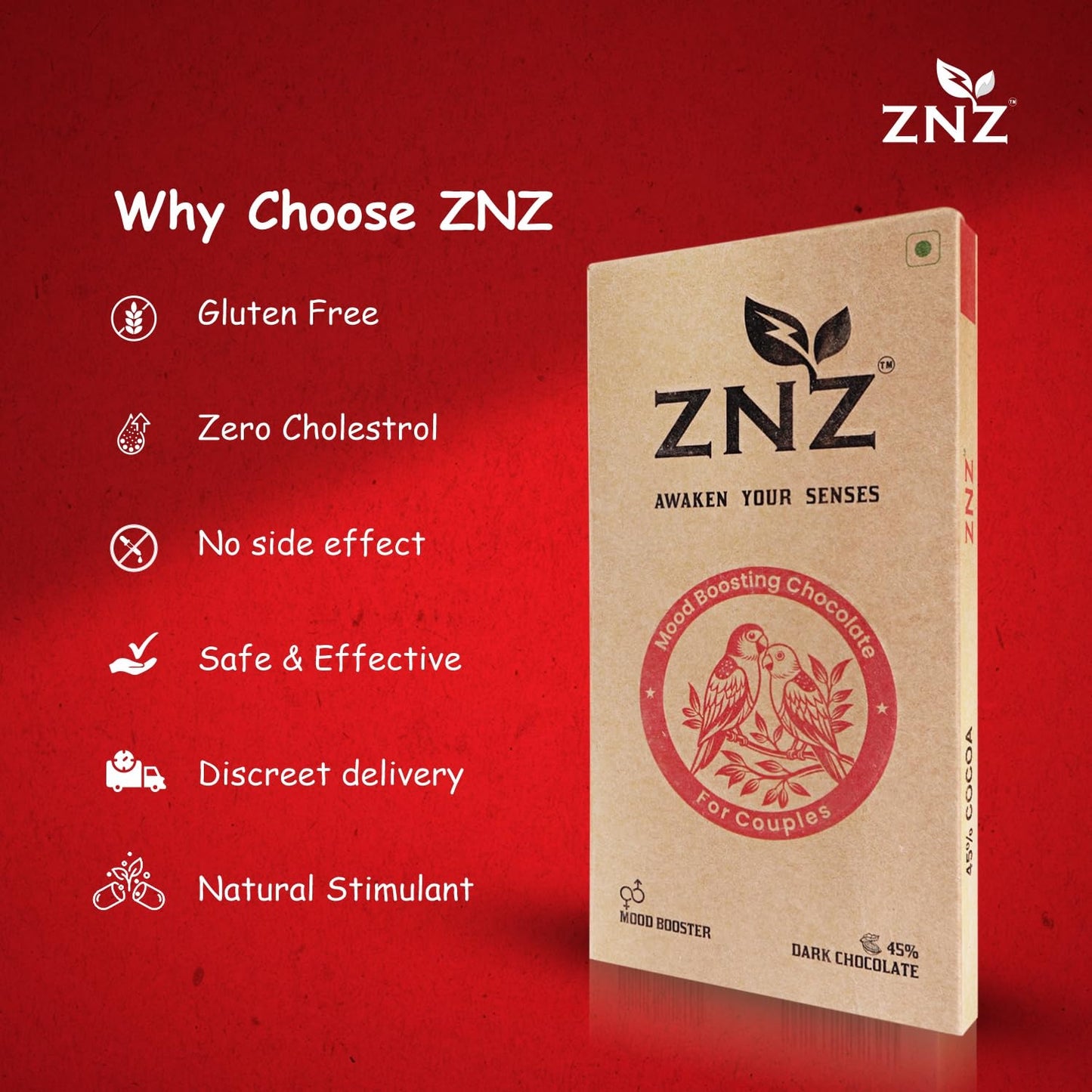 ZNZ Premium Dark Chocolate for Uplifting Mood & Wellness | Vegan & Gluten-Free Delight | Best Gift set for Men & Women | Ideal for Couples | Vegan and Guilt free Delight | (Pack of 2)