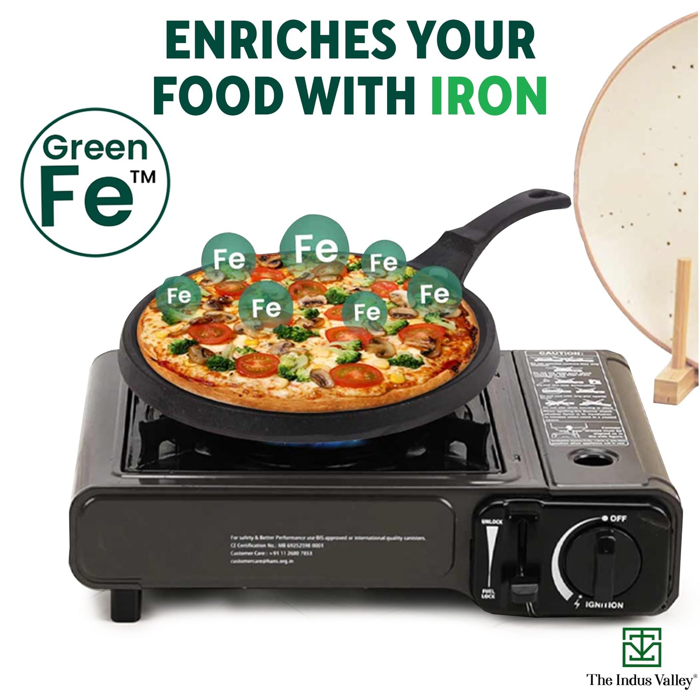 The Indus Valley Pre-Seasoned Cast Iron Tawa for Dosa/Chapathi with Silicone Grip | 25.5cm/10 inch, 2.1kg | Induction Friendly | Naturally Nonstick, 100% Pure & Toxin-Free, No Chemical Coating