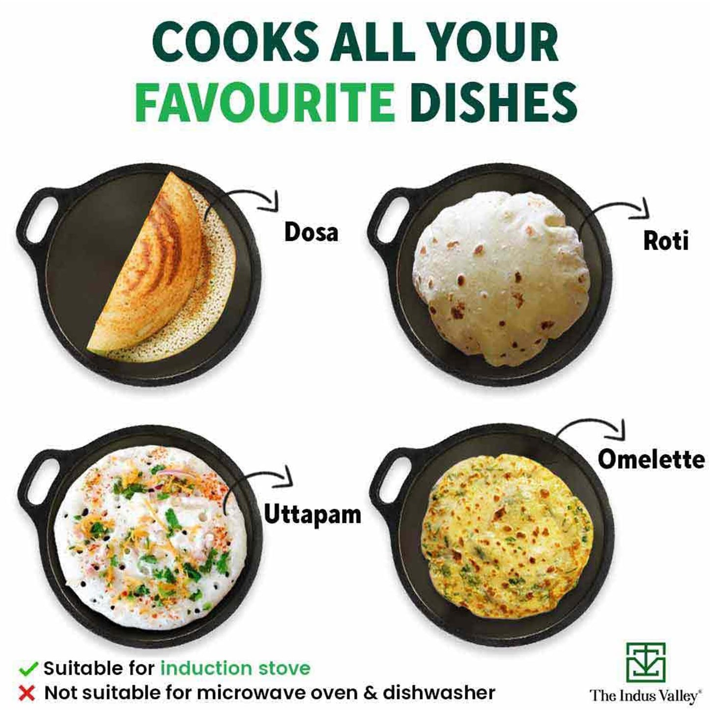 The Indus Valley Super Smooth Cast Iron Tawa for Dosa/Chapathi + Free Spatula | 30.5cm/12 inch, 3kg | Induction Friendly | Naturally Nonstick, Pre-Seasoned Tawa, 100% Pure & Toxin-Free