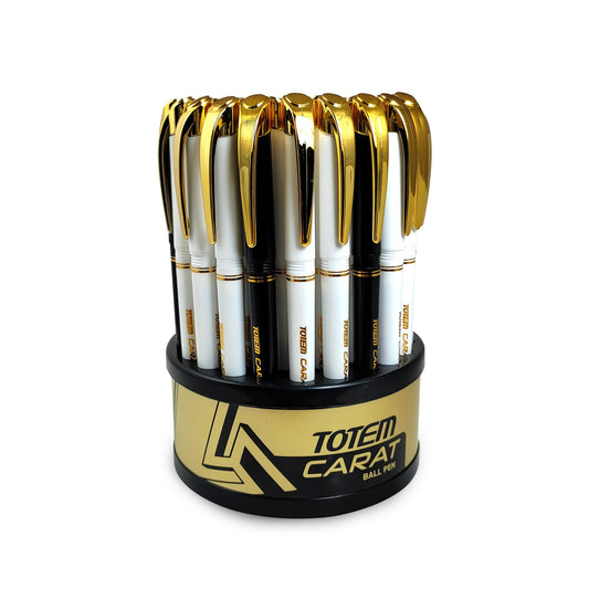 TOTEM Carat Tumbler | 50 Pens (42 Blue Ink & 8 Black Ink) | Elegant Body Design | Golden Clip | 0.7 mm Tip | Pens for Writing | Ideal for Students and Exams Use | Smooth Ink Flow | Office Stationary