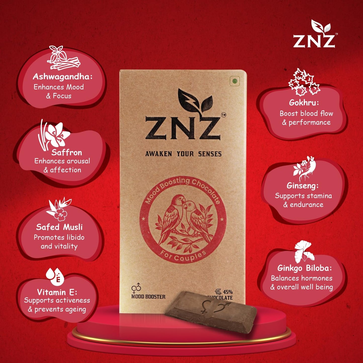 ZNZ Premium Dark Chocolate for Uplifting Mood & Wellness | Vegan & Gluten-Free Delight | Best Gift set for Men & Women | Ideal for Couples | Vegan and Guilt free Delight | (Pack of 2)