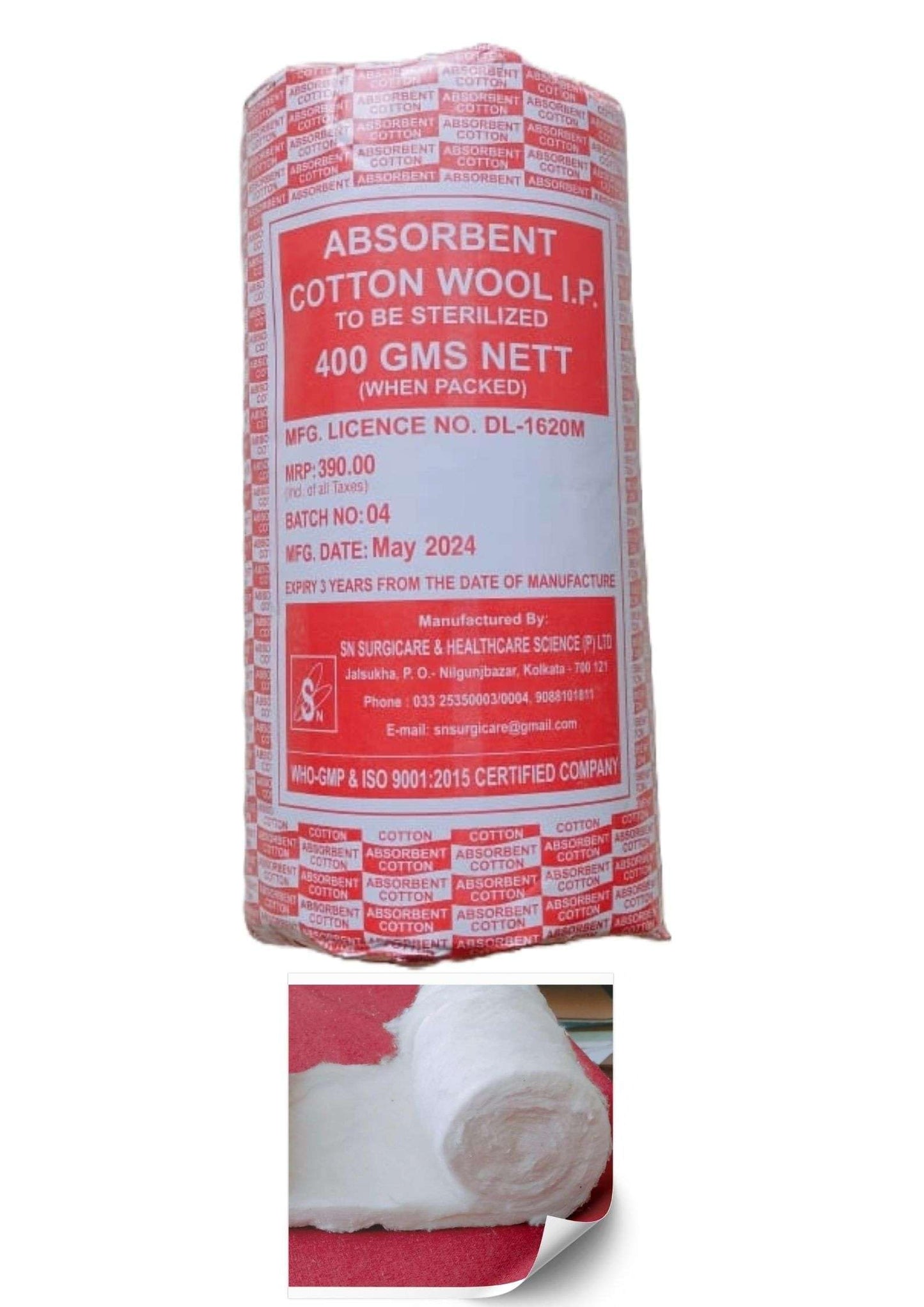 Absorbent Cotton Roll (400 Gram Nett Quality Medical Use (Pack Of 4)