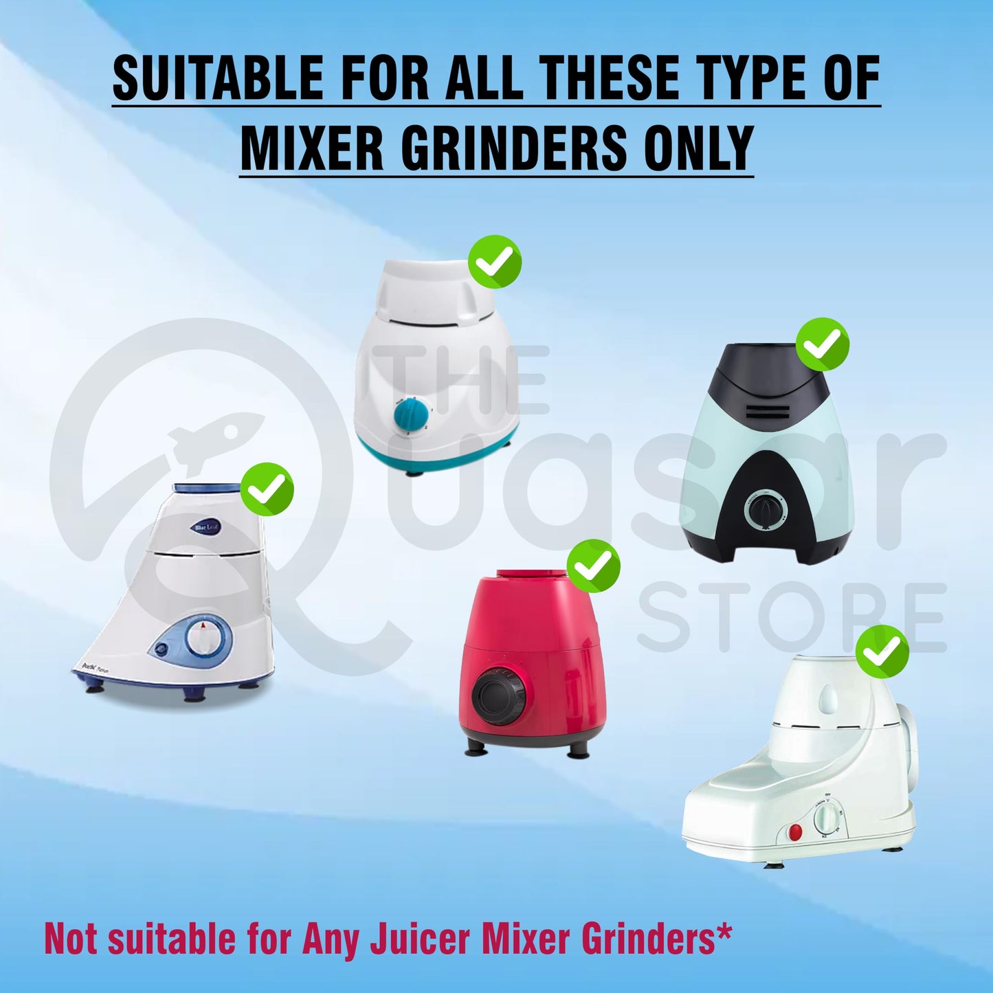 The Quasar Store Combo Chutney Jar, Mixer Jar (180 Ml 400 Ml) Suitable For All Local & Branded Mixer Which Comes With 2 Lock & 4 Teeth Coupler - Silver