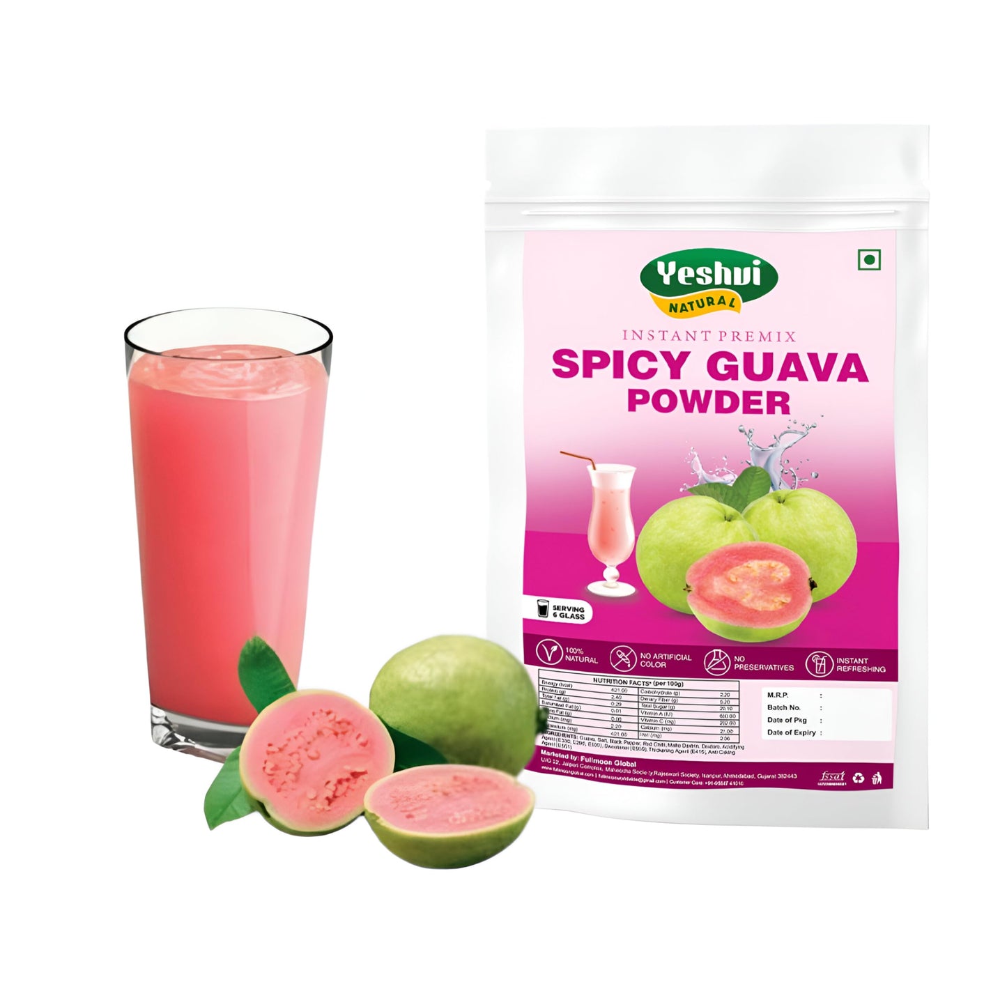 Yeshvi NATURAL Spicy Guava Powder, Instant Drink Mix Guava Powder for Juice, Cake, Jamphal for Fruit Powder make juice, 100gm