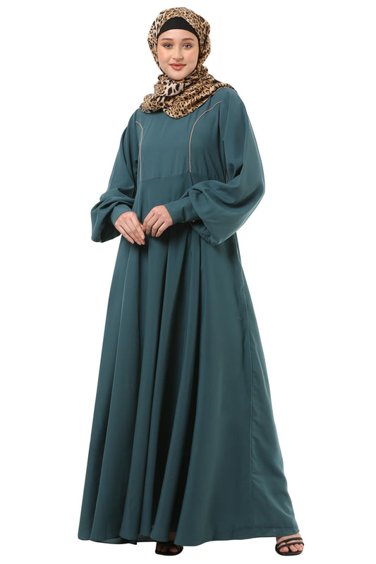 BT - Being Traditional Umbrella Cut Flare Abaya Dress for Women Made in Nida Matt Fabric with Long Cuff Sleeves, Side Pocket (BT-UMA-012) (2XL, Mist Blue)