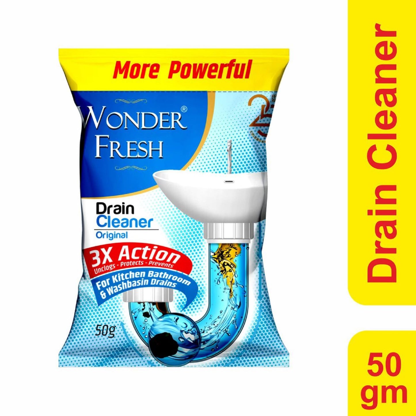 Wonder Fresh Drain Cleaner Powder | Effective Sink Cleaner | Drain Blockage Remover | Wash Basin & Toilet Cleaner | Removes Blockages in Pipes, Sinks & Septic Tanks | 50g (Pack of 20)