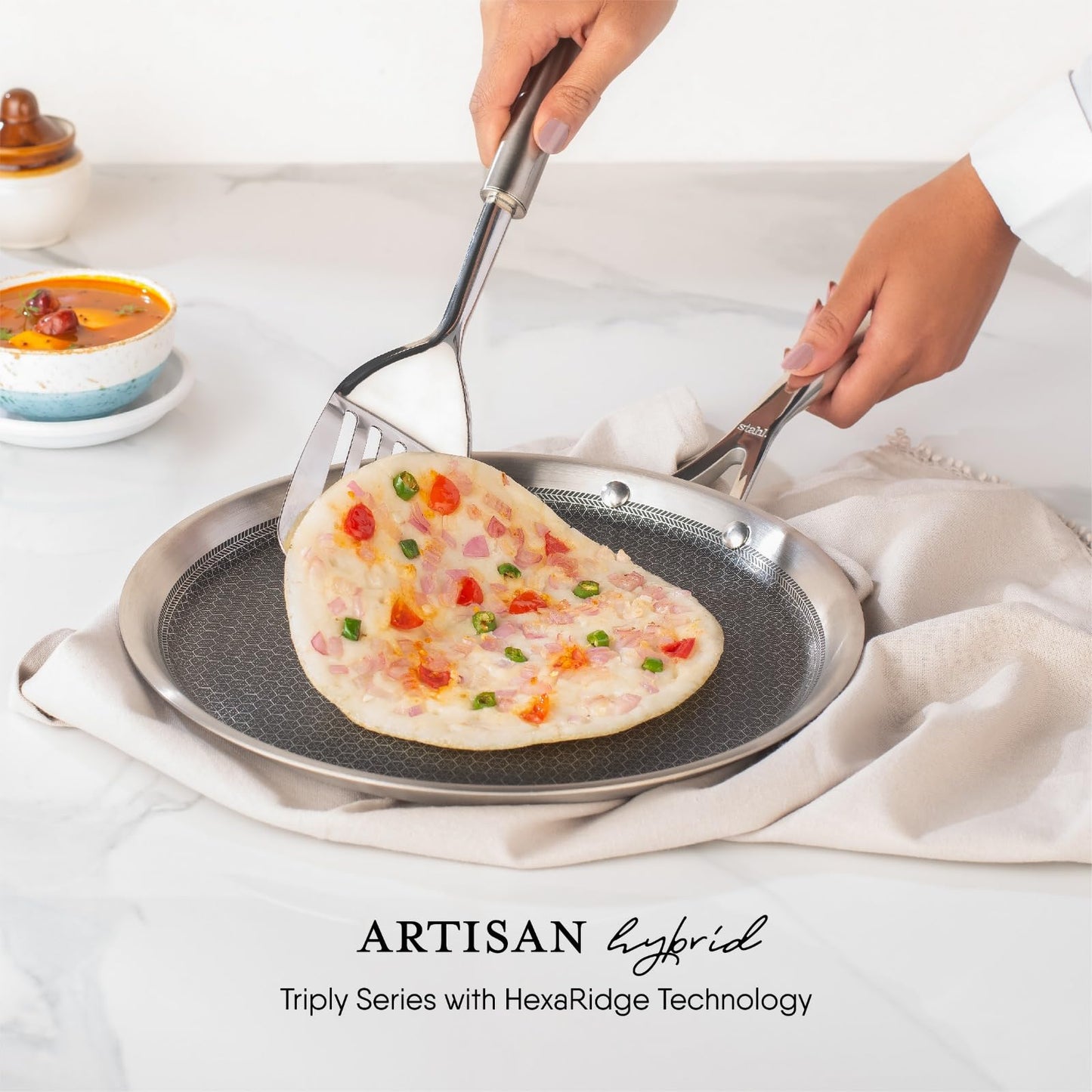 Stahl Artisan Hybrid Triply Dosa Tawa, Dosa Tawa with Induction Base, Non Stick Pan, Stainless Steel Scratch Resistant Dosa Tava, 30 cm