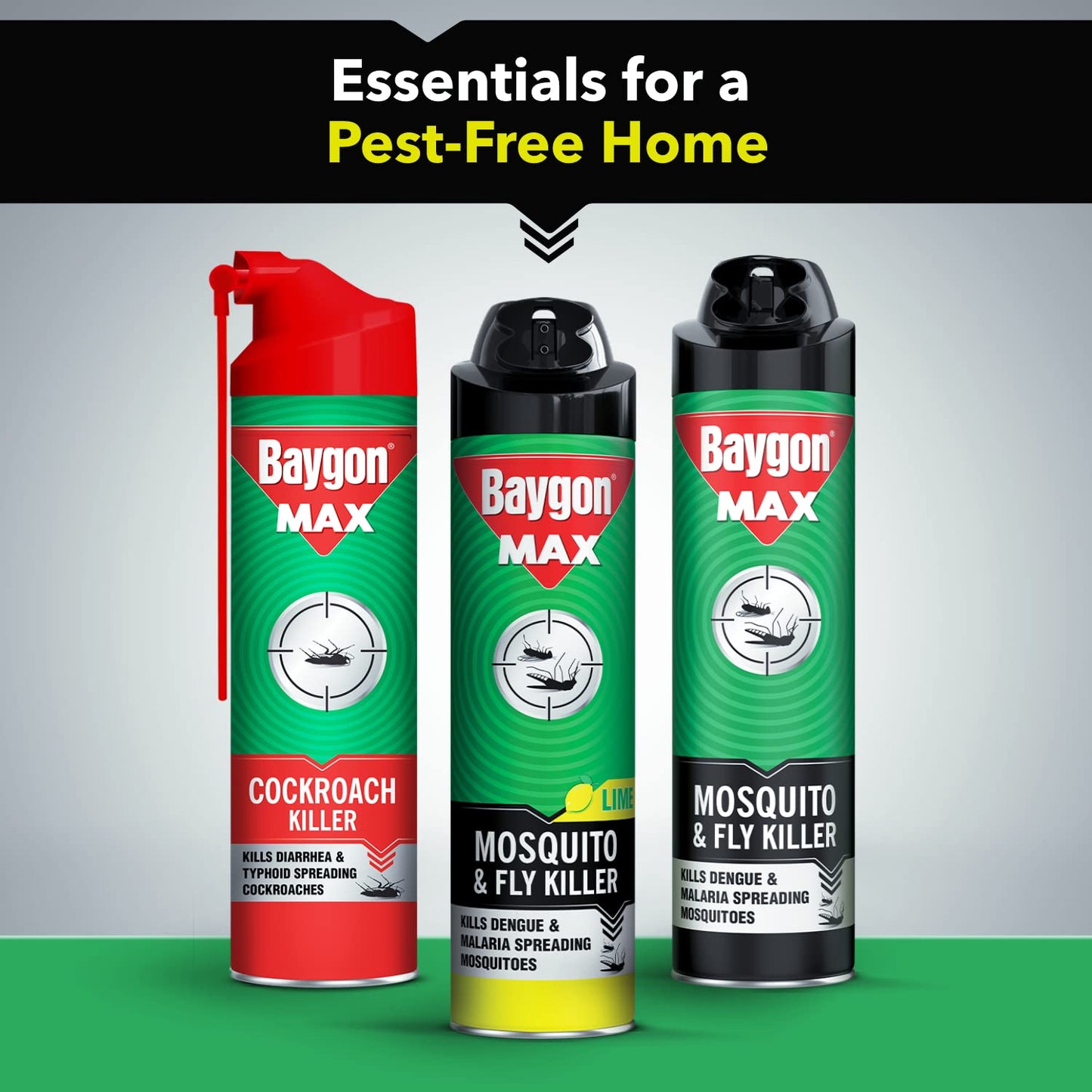 Baygon Max Mosquito and Fly Killer Spray, 400ml | Lime Fragrance | Instant Mosquito Repellent | Kills Dengue & Malaria Spreading Mosquitoes | With Double Nozzle Technology for 30% Wider Coverage