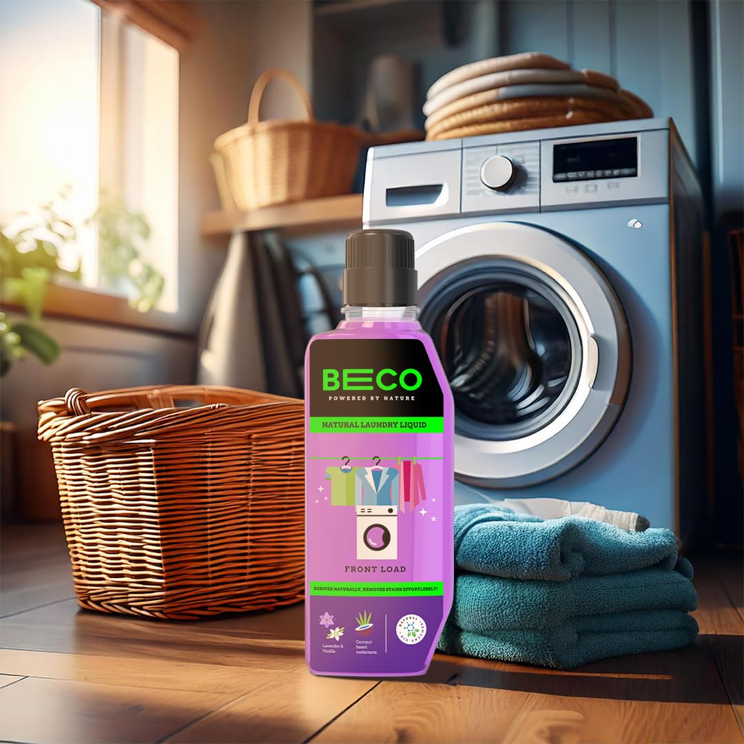 Beco Matic-Front Load Natural Laundry Liquid Detergent| 2 Litre Super Value Refill | Natural Formula for Tough Stain Removal & Fabric Care | No Harsh Chemicals | 100% Ecofriendly
