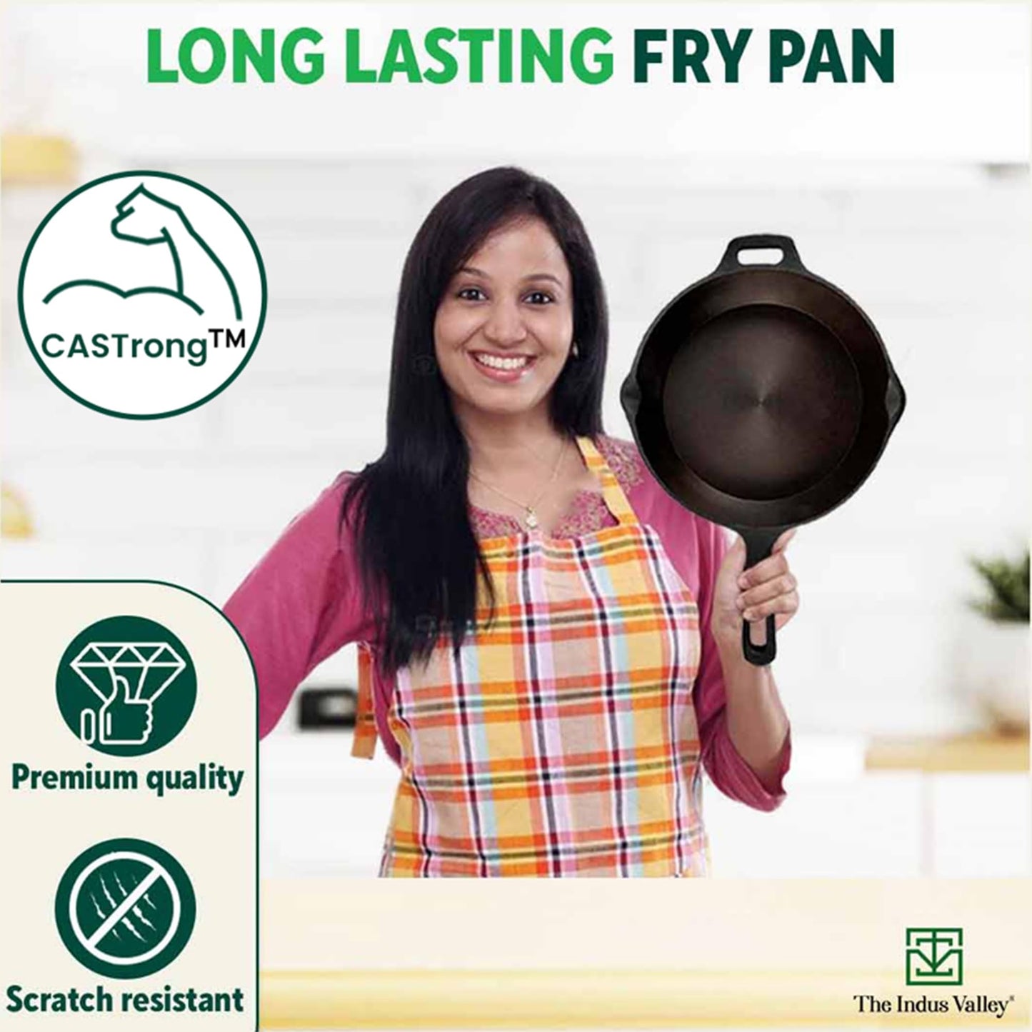 The Indus Valley Super Smooth Cast Iron Fry Pan/Skillet With Long Handle|Medium,25.4Cm/10Inch,1.7Ltr,2.4Kg|Induction Friendly|Nonstick Pre-Seasoned,100% Pure & Toxin Free,No Chemical Coating,Black