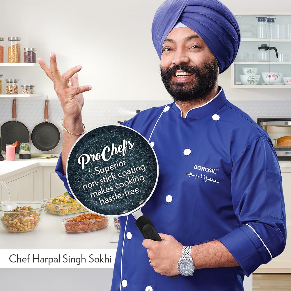 Borosil ProChef Non-Stick Mini Fry Pan 18 cm | Gas Stove Compatible, Thick Uniform Body for Even Heating | PFOA Free, Blue Exterior, Stir Frying Pan for Eggs, Cutlets, 1 Year Warranty