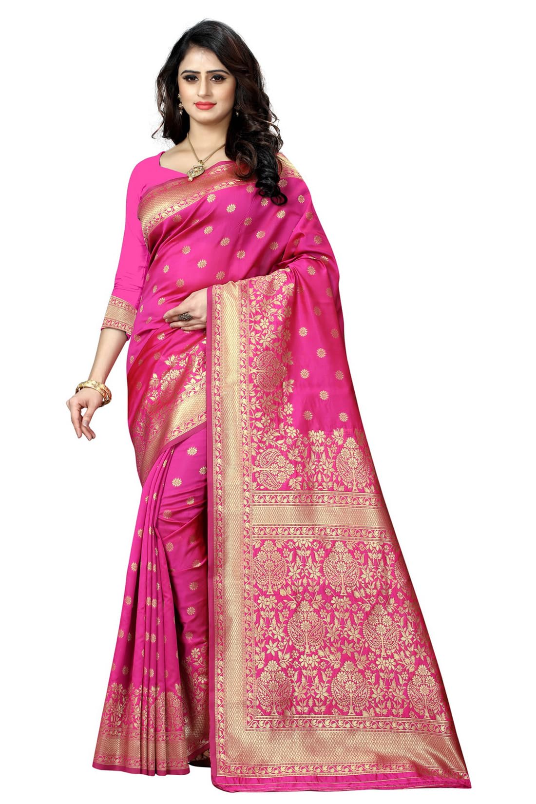 Sugathari Women's Banarasi Saree Pure Kanjivaram Silk Saree Soft new ladies 2023 Design Wear Pattu Sarees Latest Cotton Party Sari collections With Blouse Piece for Wedding sadi (SAM PARI-100 RANI)
