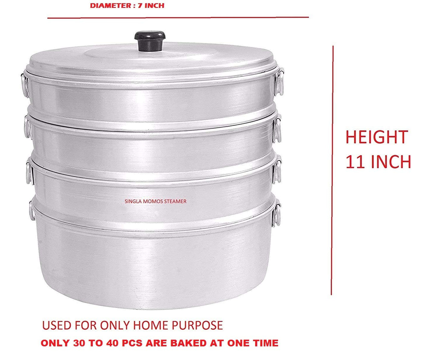 VPSK Singla 4 Tier Aluminium Momos Steamer Used for Only Home Purpose Are Baked at One Time - 30 to 40 Pieces (Silver)