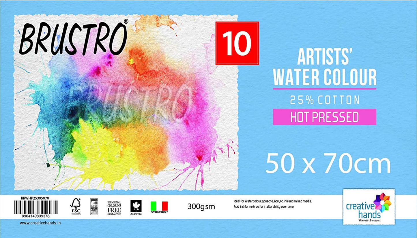 Brustro Artists' Watercolour paper 25% cotton HP 300 Gsm 50 x 70 cm (10 Sheets)
