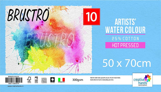 Brustro Artists' Watercolour paper 25% cotton HP 300 Gsm 50 x 70 cm (10 Sheets)