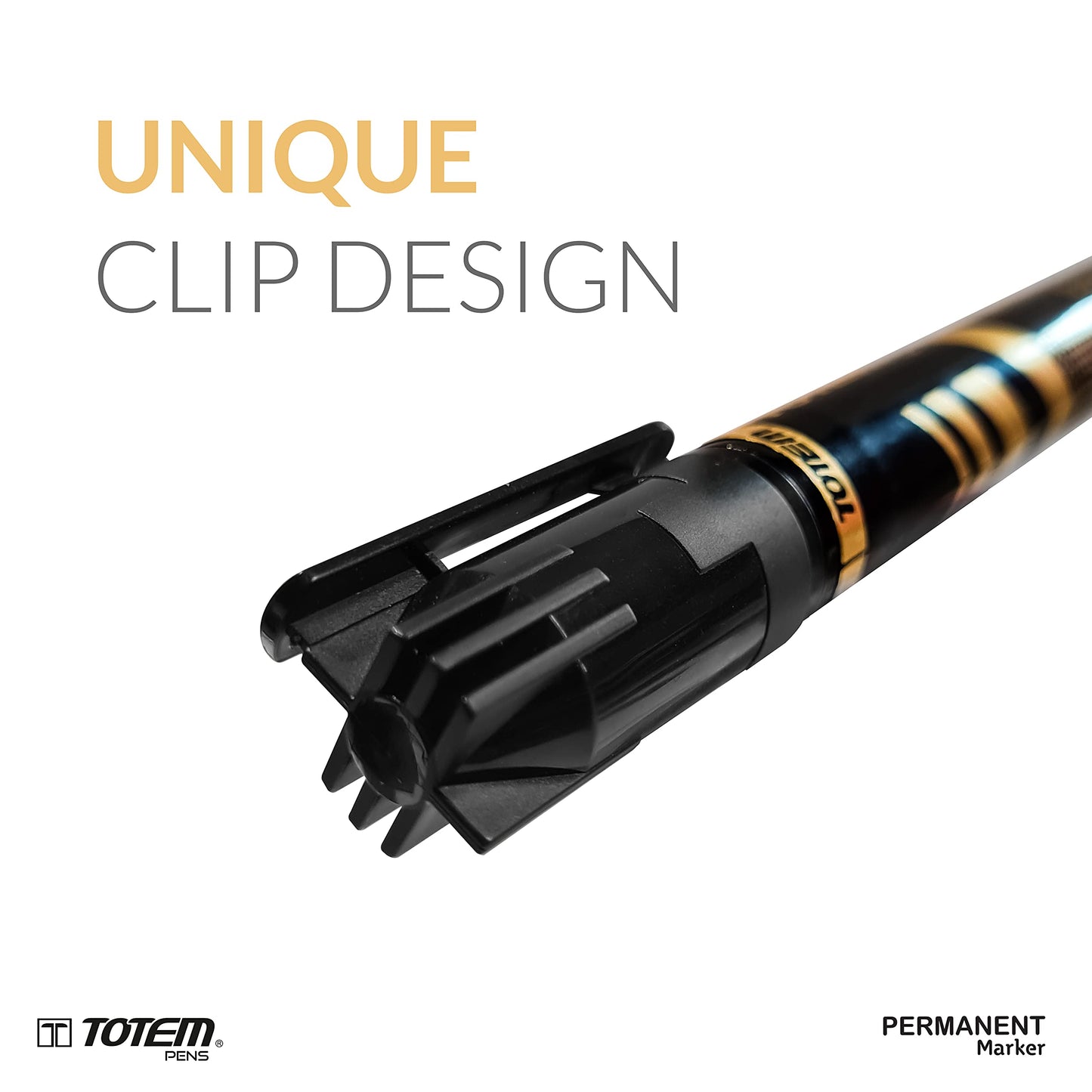 TOTEM Permanent Marker | 10 Black Ink Markers | Bullet Tip for Bold Writing | Suitable for Multiple Surfaces | Stationery Items | Students and Office Uses