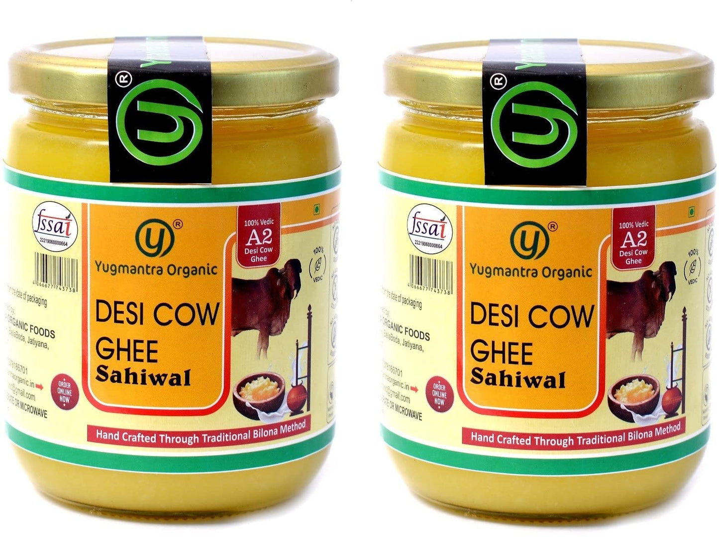 Yugmantra Organic Foods -100 % Natural Pure & Aromatic Desi Sahiwal Cow Ghee -Traditional Churned With Bilona Method|No Added Additives|A2 Danedar Desi Ghee|Immunity Booster - Glass Bottle - 1000 Ml